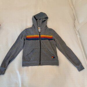 Aviator Nation Kids Rainbow Stripe Zip Hoodie Gray Size XS Made in USA